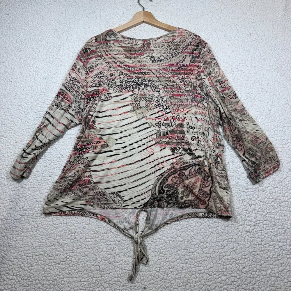 Chicos Womens Paisley Tie Hem Top Size XXL V-Neck 3/4 Sleeve - Picture 4 of 6